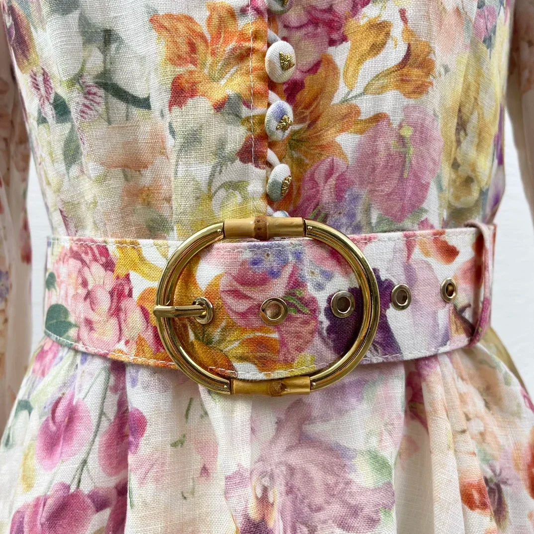 Minivestido blanco de lino con estampado Floral para mujer.